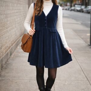 Vintage 90s Navy Velour Jumper Dress Mod Style